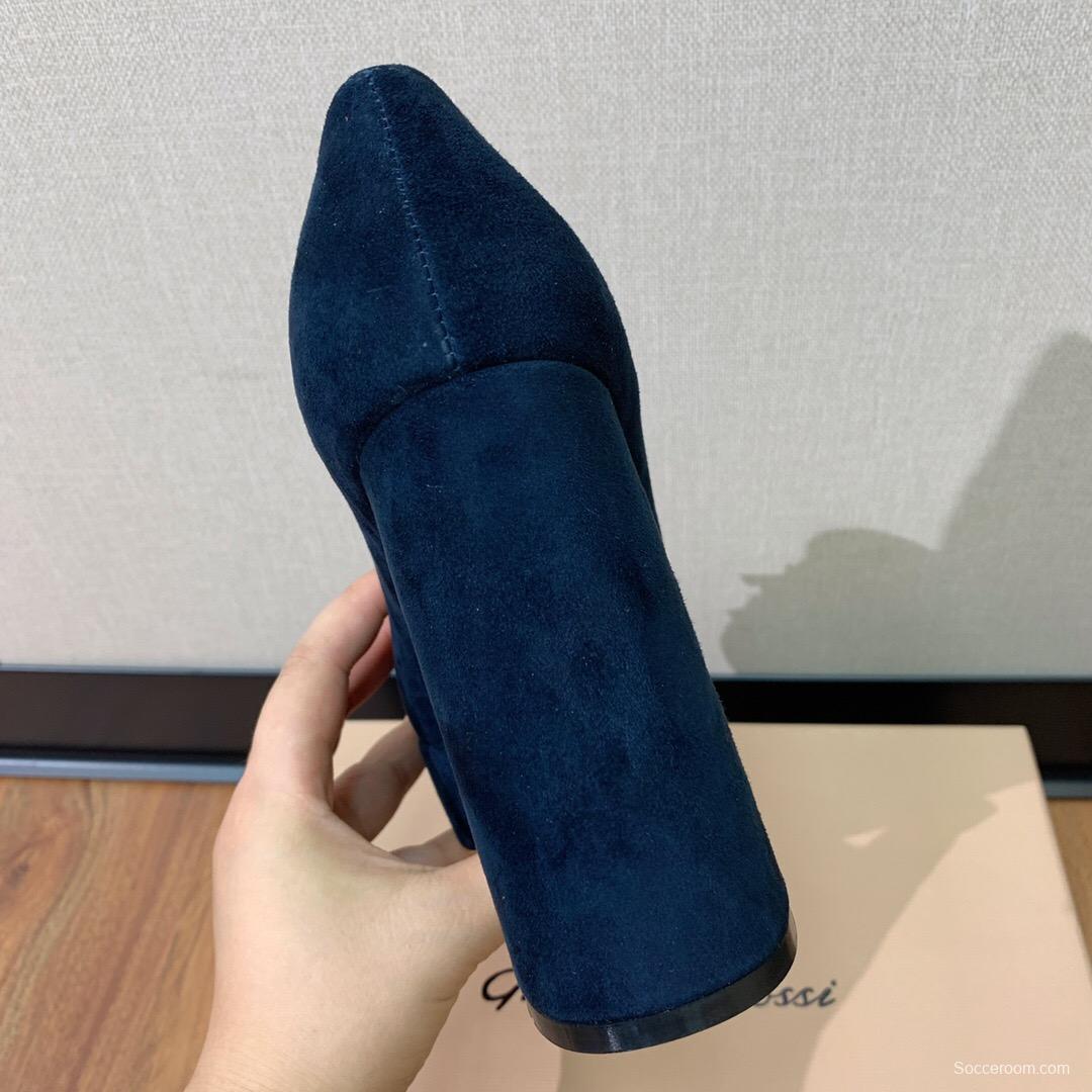 2025 Women Gianvito Rossi Navy Suede Platform Loafers KFY00330