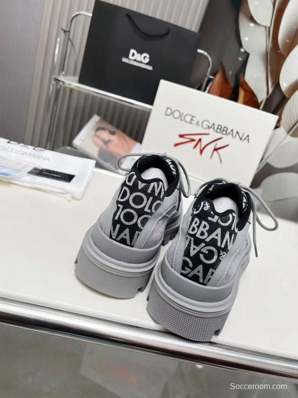 2024 Unisex Dolce & Gabbana Grey Leather Derby Casual Shoes MJ00360