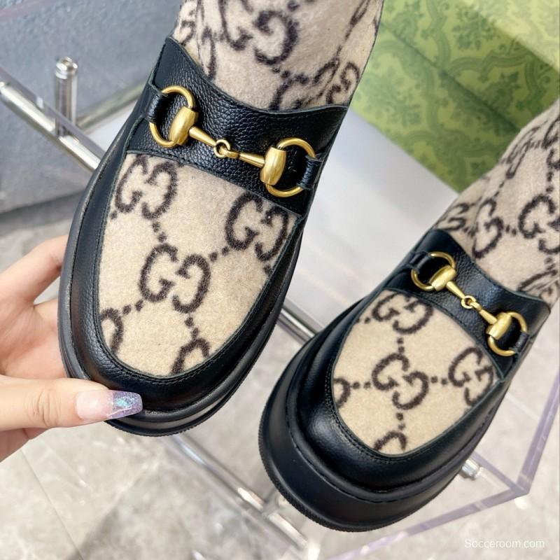 2024 Women Gucci beige black leather shearling snow boots MJ00420