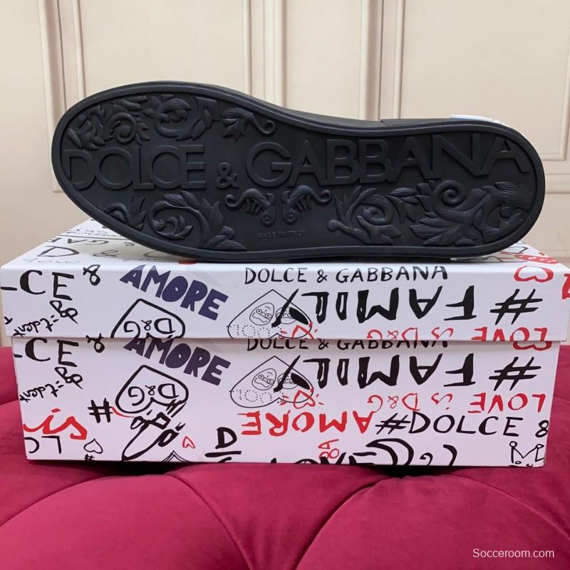 2025 Men Dolce & Gabbana Black Silk Leather Sneakers Crown Embellishment LY00360