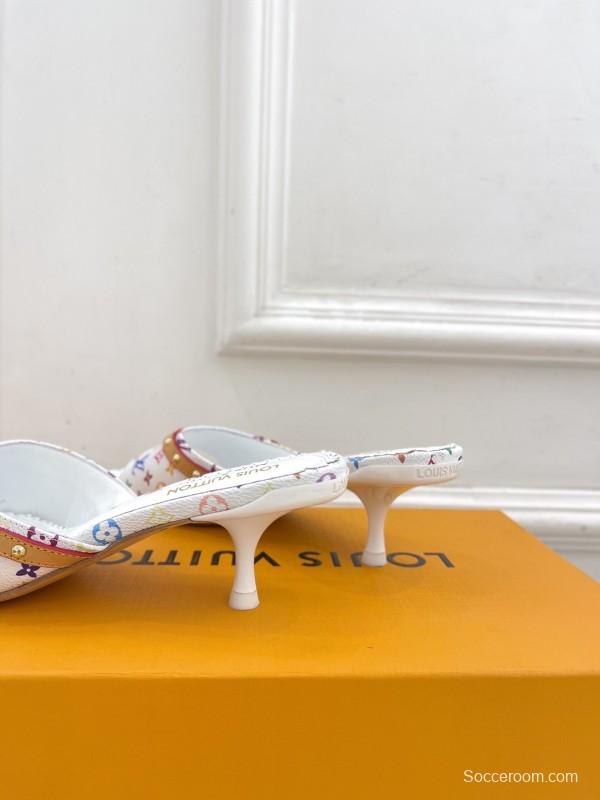 2025 Slippers Louis Vuitton White Multicolor Leather Slippers