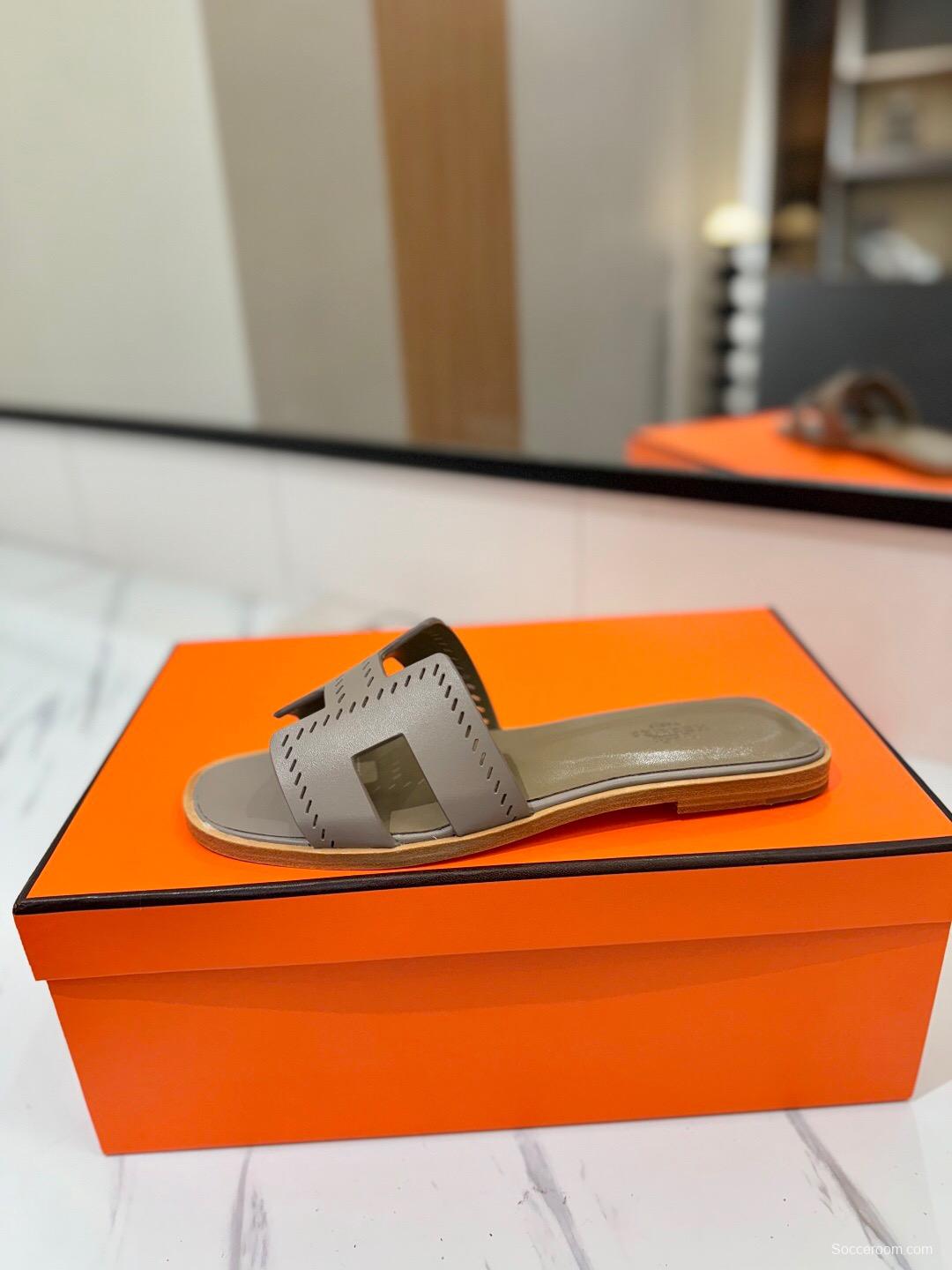 2025 Women Hermès Beige Leather Slippers