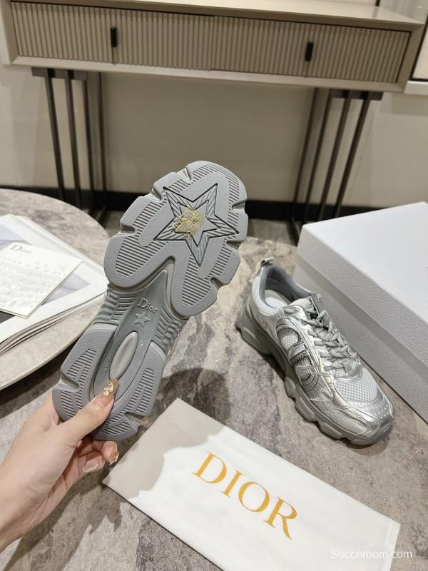 2025 Women Dior Silver Mesh Leather Running Sneakers
