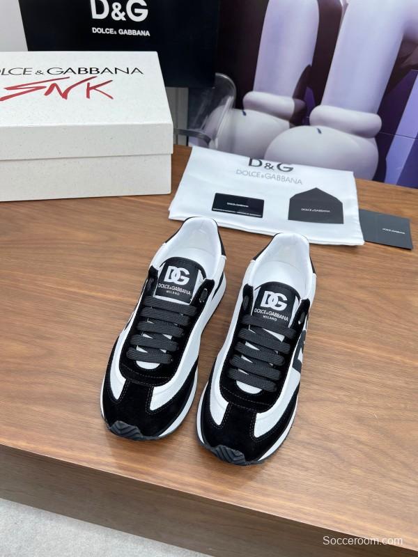 2025 Unisex Dolce & Gabbana Black White Mesh Suede Sneakers LY00300