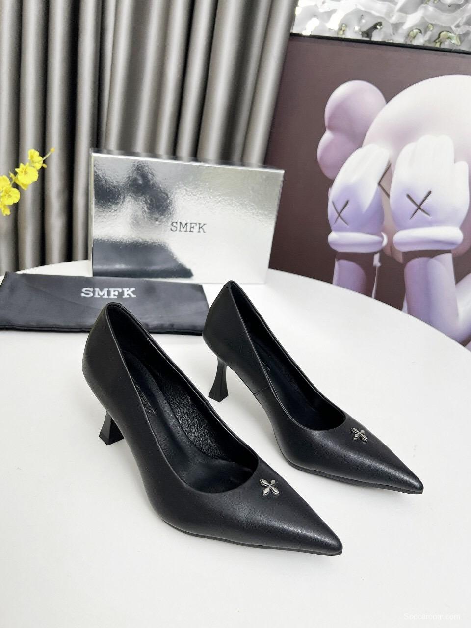 2025 Women SMFK Black Leather Heels LY