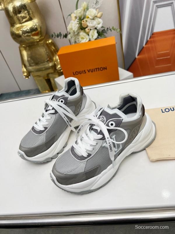 2025 Unisex Louis Vuitton Grey White Mesh Leather Sneakers Monogram LY00340