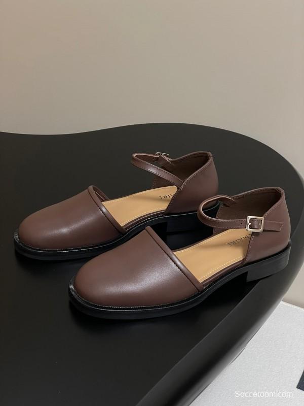 2025 Women Lemaire Brown Leather Mary Jane Shoes
