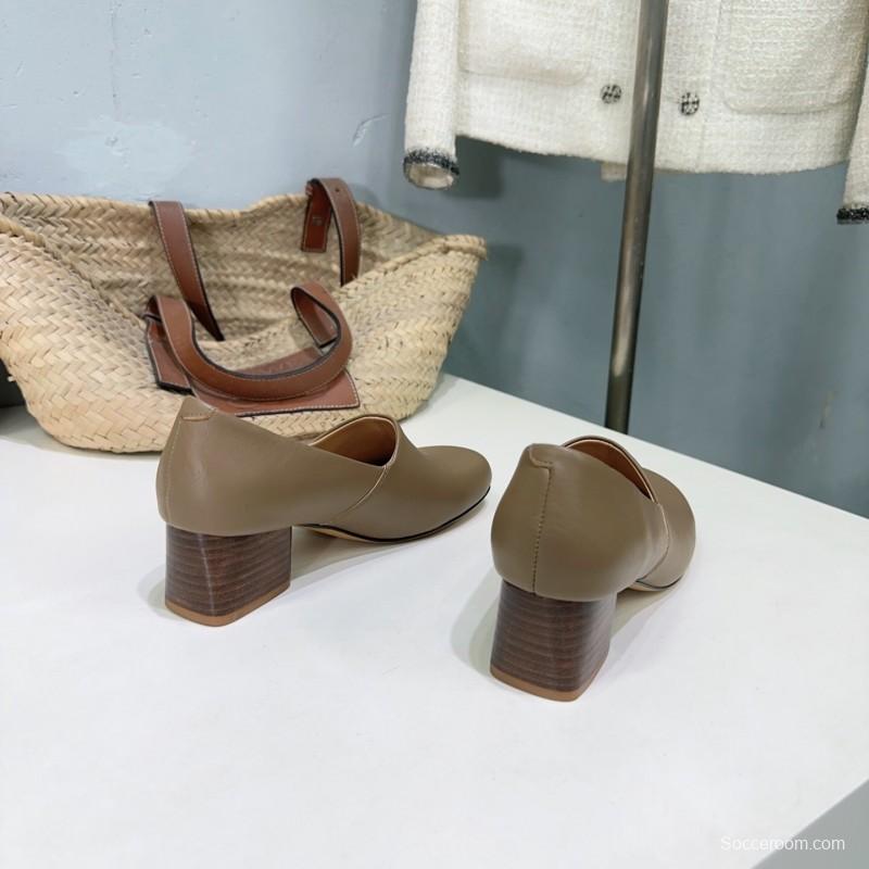 2025 Women LEMAIRE Brown Leather Block Heel Shoes