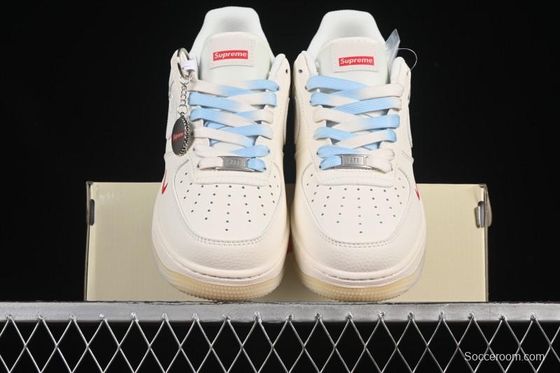 Nike Air Force 1 '07 Low Supreme Collaboration Two-Tone Beige Blue Casual Skate Shoes - XX3168-179