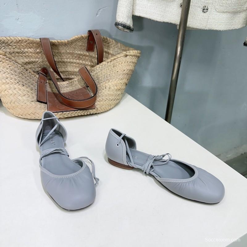 2025 Women LEMAIRE Light Grey Leather Ballet Flats