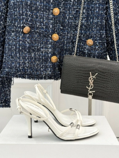 2025 Women Yves Saint Laurent White Leather High Heel Slingback KFY00270