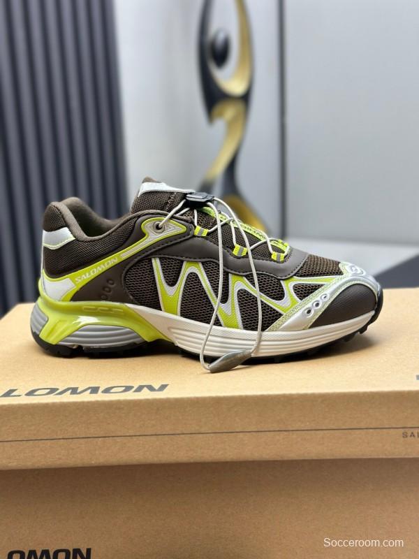 2025 Unisex SALOMON Brown White Cream Leather Mesh Sneakers AS00320