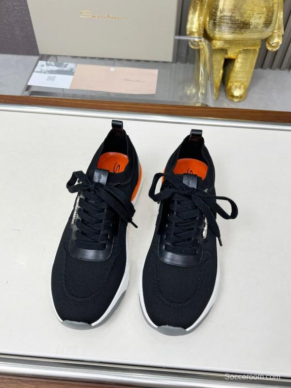 2025 Unisex Santoni Black Wool Blend Knit Mesh Sneakers AS00320