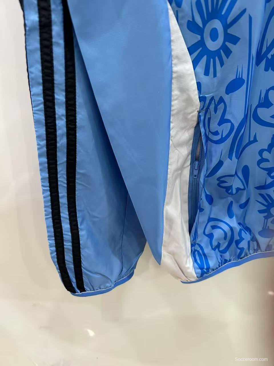 2025 Italy Light Blue/Beige with Floral Pattern Reversible Windbreaker