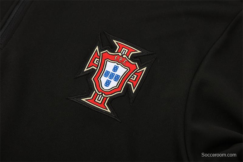 25/26 Portugal Black Half Zipper Jacket+Long Pants