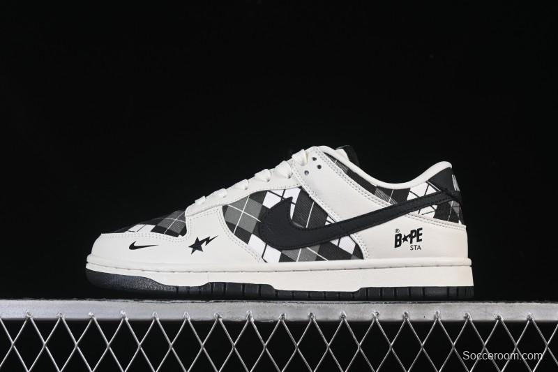 Nike SB Dunk Low BAPE Collaboration White Black Grid Low-Top Casual Skate Shoes - SC0601-463