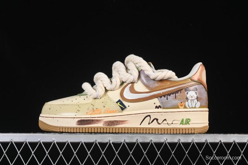 Nike Air Force 1 '07 Low Milk Coffee Bear Hand-Drawn Doodle Casual Sneakers - XL2321-666