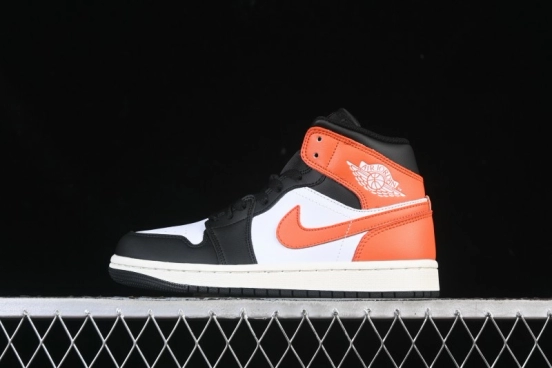 Nike Air Jordan 1 Mid AJ1 Mid-Top Casual Sneakers with Black White Orange Design - DQ8426-801
