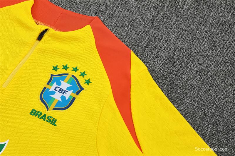 Player Version 25/26 Brazil Yellow Half Zipper Jacket+Long Pants