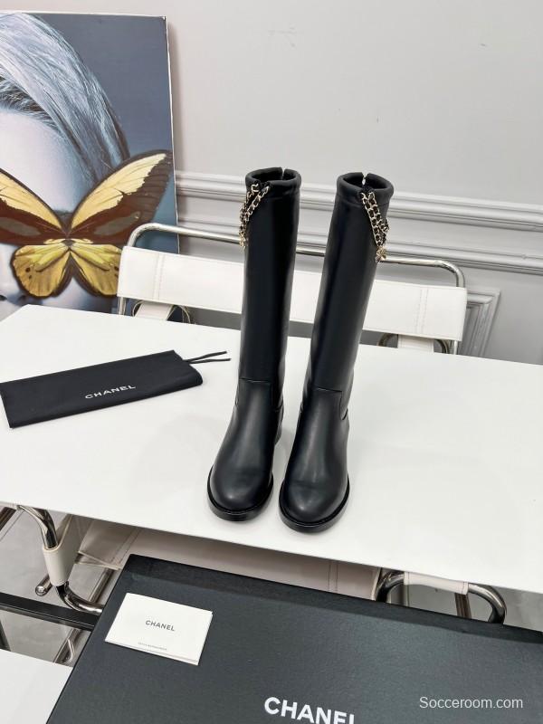 Chanel 2025 SS Quilted Leather Chain CC Four-Leaf Clover Flat Ankle Boots - LY00510