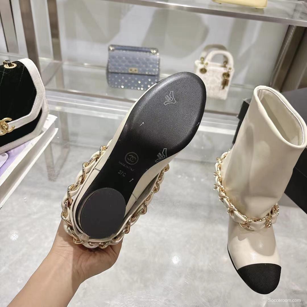 Chanel 2025 SS Runway Turn-Cuff Large Chain Block Heel Boots - LY00410
