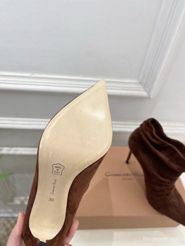 Gianvito Rossi Fall/Winter 2025 GR Pointed Toe Retro Pleated High Heel Ankle Boots - KFY00340