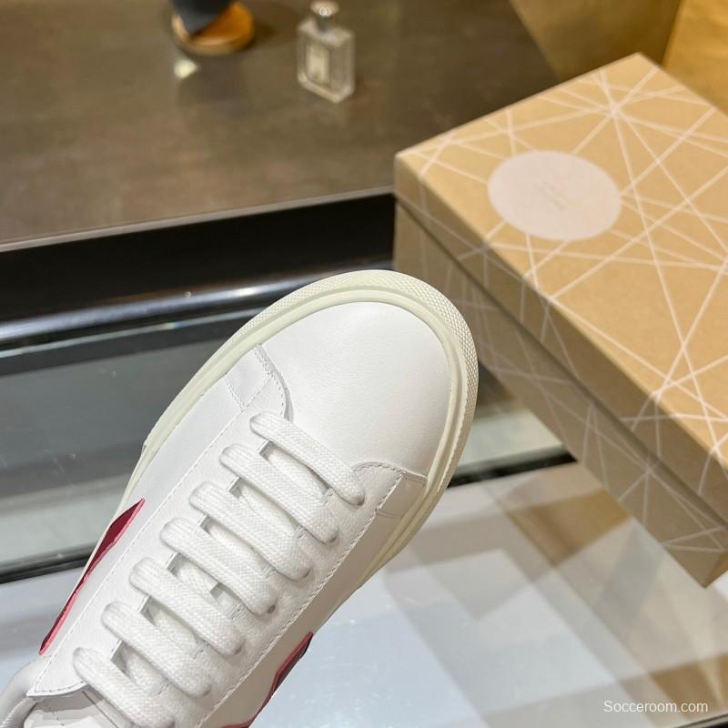 VEJA Classic White Sneakers V Logo Lace-Up Retro Flat Platform Casual Sports Shoes - LY00220