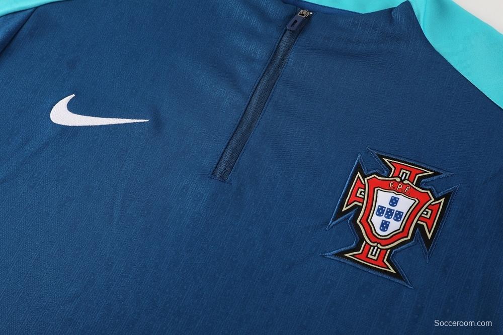 2025 Portugal Royal Blue Half Zipper Jacket+Long Pants