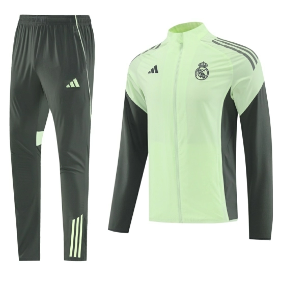 25/26 Real Madrid Light Green Half Zipper Jacket+Long Pants S-3XL