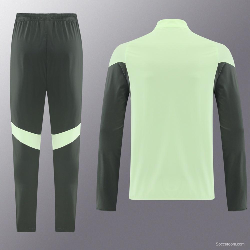 25/26 Real Madrid Light Green Half Zipper Jacket+Long Pants S-3XL