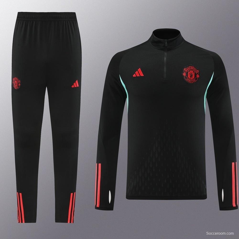 25/26 Manchester United Black Half Zipper Jacket+Long Pants