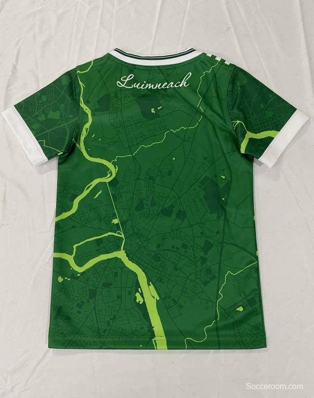 25/26 Kids Limerick GAA Green with River Map Pattern Home Jersey