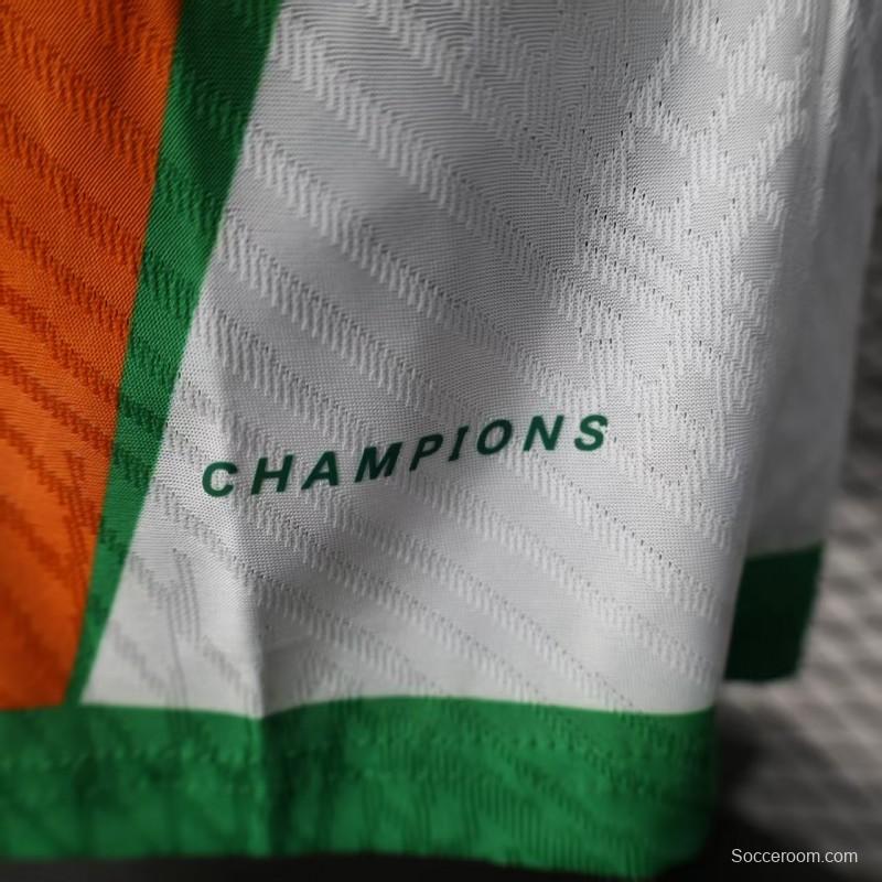 Player Version 2025 Ivory Coast Orange with Elephant Graphic and Green Accents Jersey