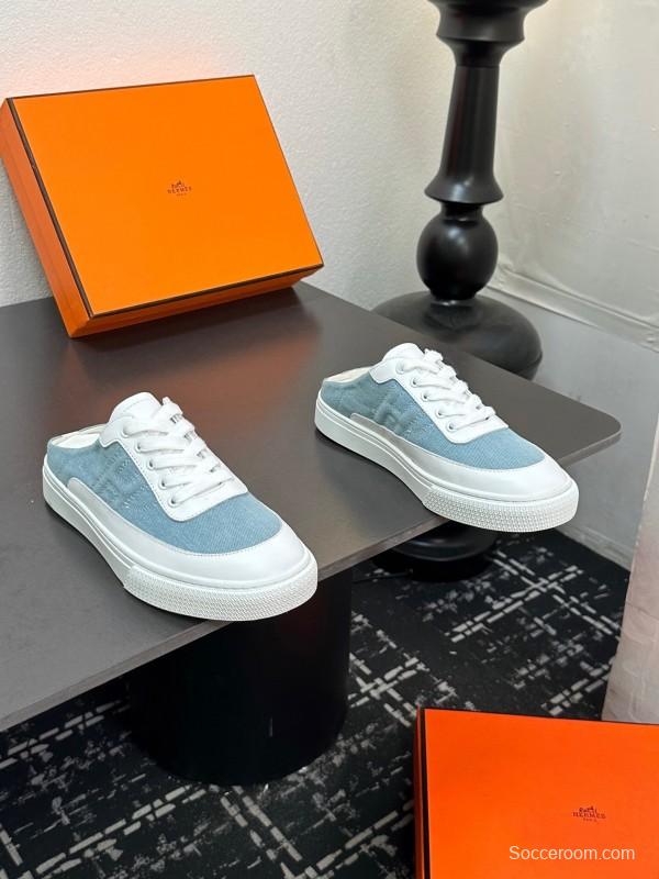 Hermès Deep Series Couple's White Sneakers Casual Skate Shoes - AS00320