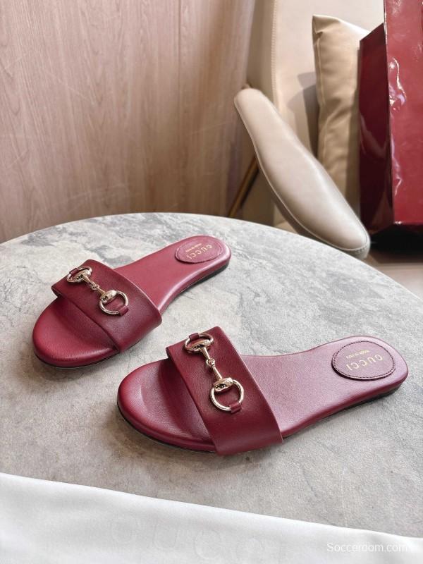 Gucci 2025/SS Leather Mule Sandals with Light Gold Hardware - 8023-3