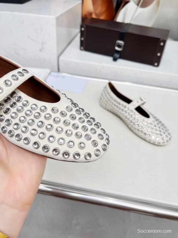 Alaia 2025/SS Crystal-Studded Ballet Flats with Built-in 0.8CM Height Increase - LY00340