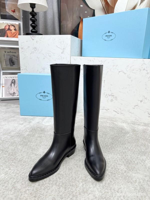 Prada Classic Triangle Logo Pointed Toe Boots - LY00350