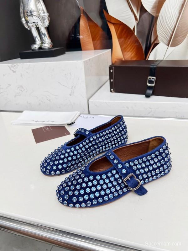 Alaia 2025/SS Crystal-Studded Ballet Dance Shoes with 0.8CM Inner Height - LY00340