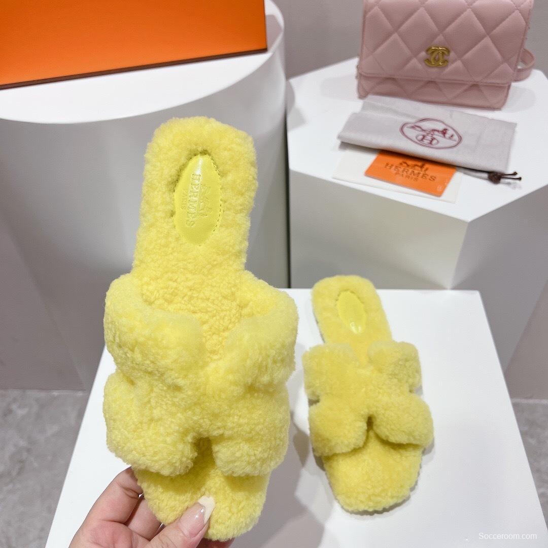 H Teddy Wool H Slippers Flat Sole Winter Edition - LY00240