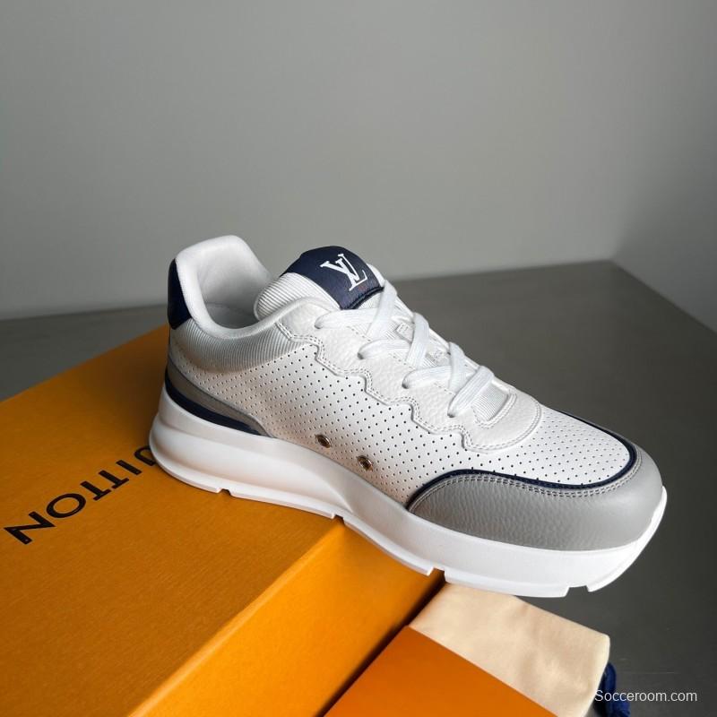 Lv Classic Leather Round Toe Lace-Up Low Top Casual Shoes - YC