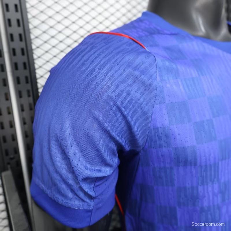 Player Version 2026 Croatia Away Blue with Subtle Checkerboard Pattern Jersey