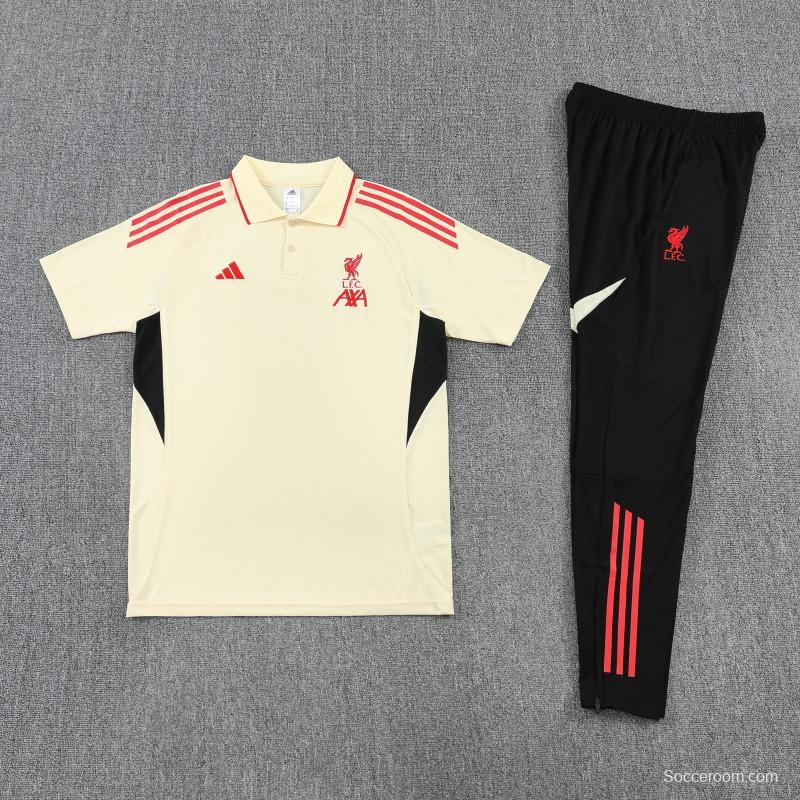26/27  Liverpool White  Polo Training Shirt + Long Pants Tracksuit