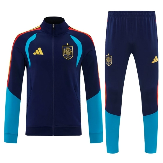 26/27 Spain Navy Blue Full Zipper Jacket Tracksuit + Long Pants