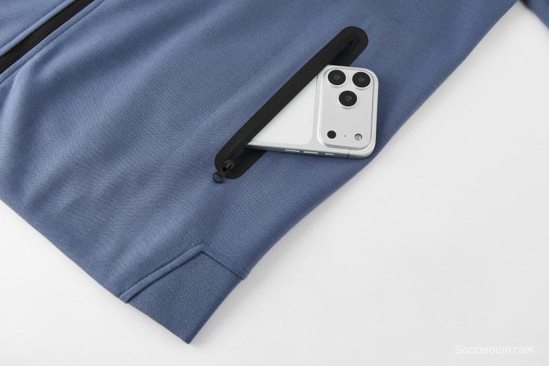 26/27  Paris Saint-Germain Steel Blue Full Zipper Hooded Jacket Tracksuit + Long Pants