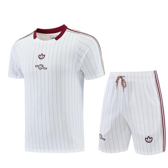 26/27 Arsenal  White Pinstripe Short Sleeve+Soccer Shorts