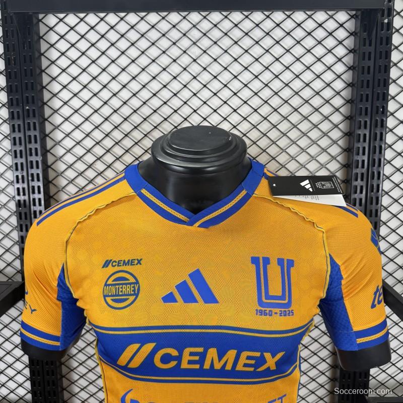 Player Version 25/26 Tigres UANL Gold with Blue Chest Band, 65th Anniversary Badge & Sportiumbet Jersey