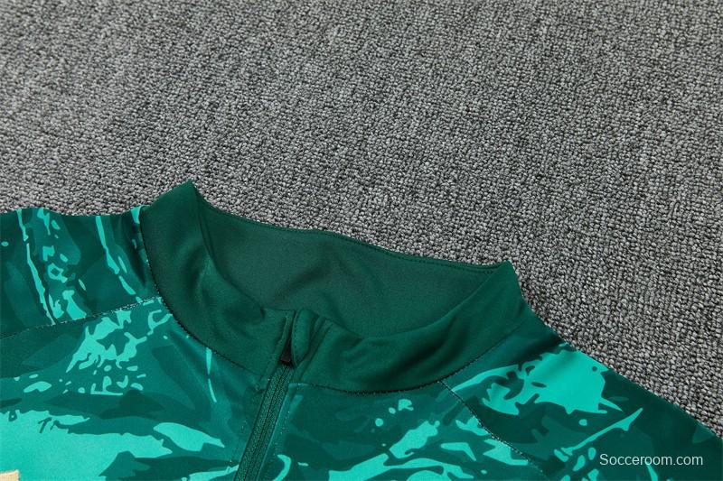 2026 Real Madrid Dark Green Camouflage  Half Zipper Jacket Tracksuit + Long Pants (Adidas)