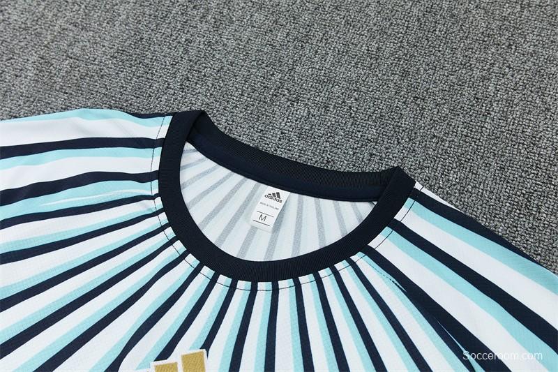 2026 Argentina White & Light Blue Radial Stripe Short Sleeve+Soccer Shorts