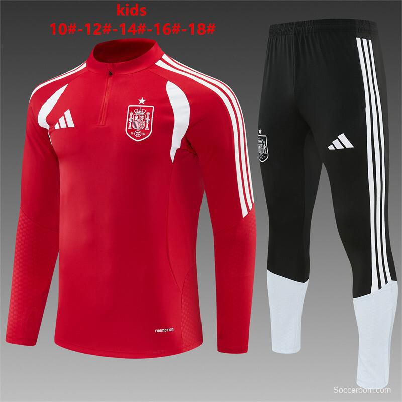 2026 Kids Spain Red Half Zipper Jacket Tracksuit + Long Pants