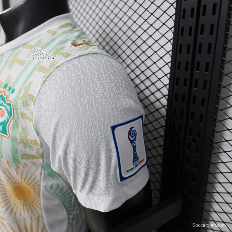 Player Version 2026 Ivory Coast Away White with Tropical Sunflower  Print Jersey